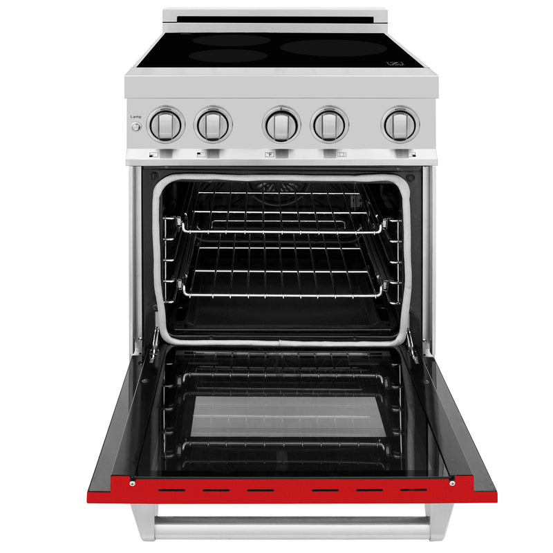 ZLINE 24 In. 2.8 cu. ft. Induction Range with a 3 Element Stove and Electric Oven in Stainless Steel with Red Matte Door(RAIND-RM-24)
