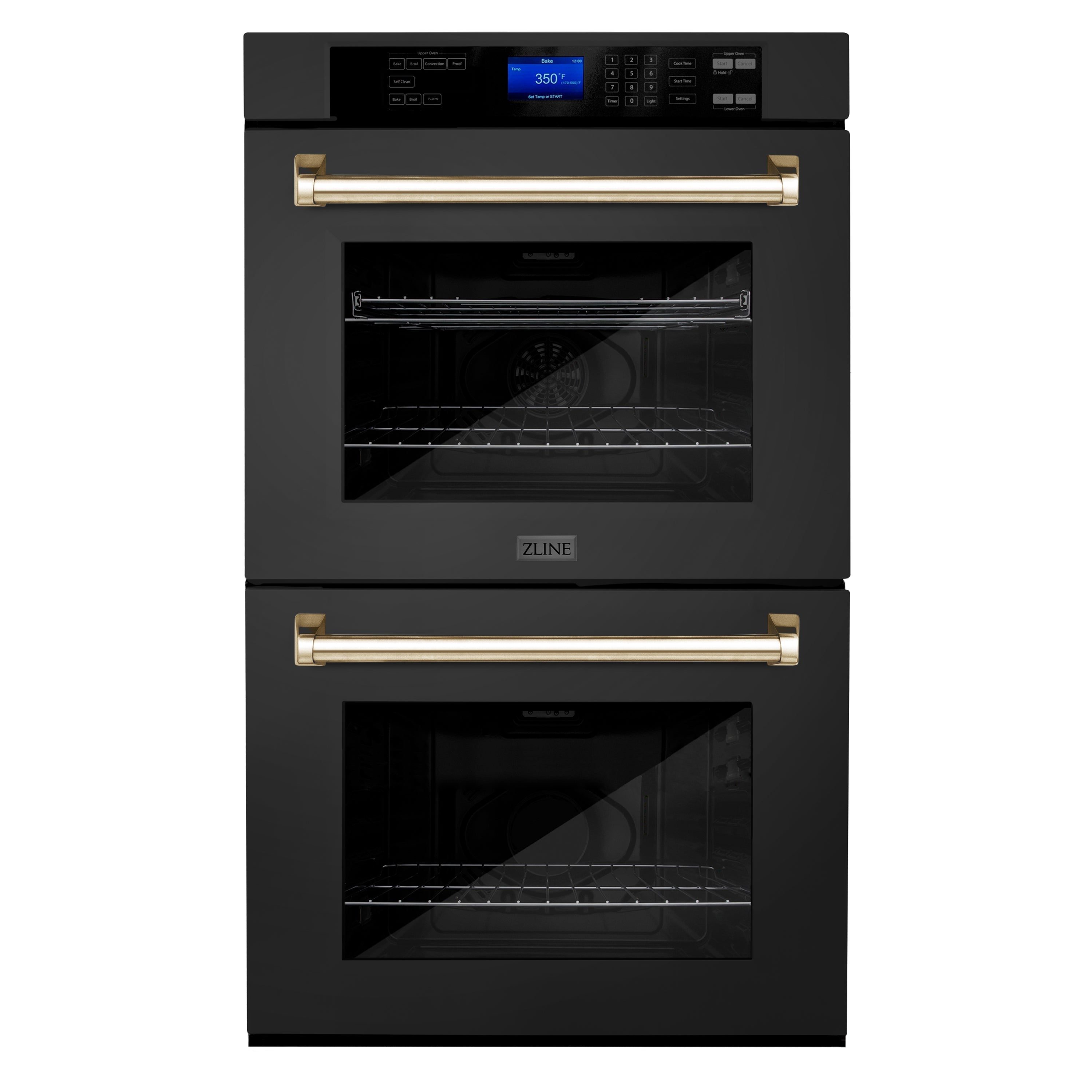 ZLINE 30 in. Autograph Edition Electric Double Wall Oven with Self Clean and True Convection in Black Stainless Steel and Polished Gold Accents (AWDZ-30-BS-G)