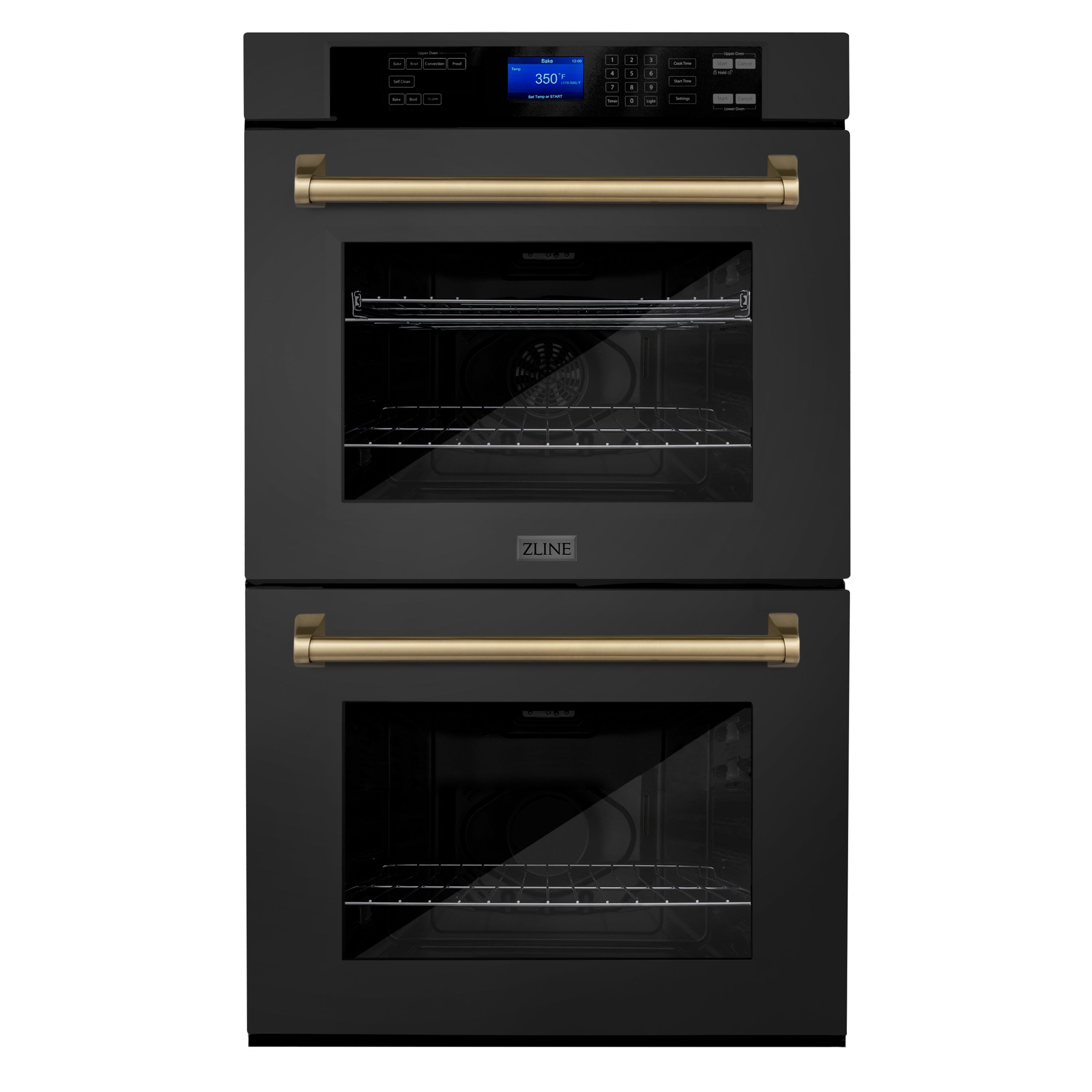 ZLINE 30 in. Autograph Edition Electric Double Wall Oven with Self Clean and True Convection in Black Stainless Steel and Champagne Bronze Accents (AWDZ-30-BS-CB)