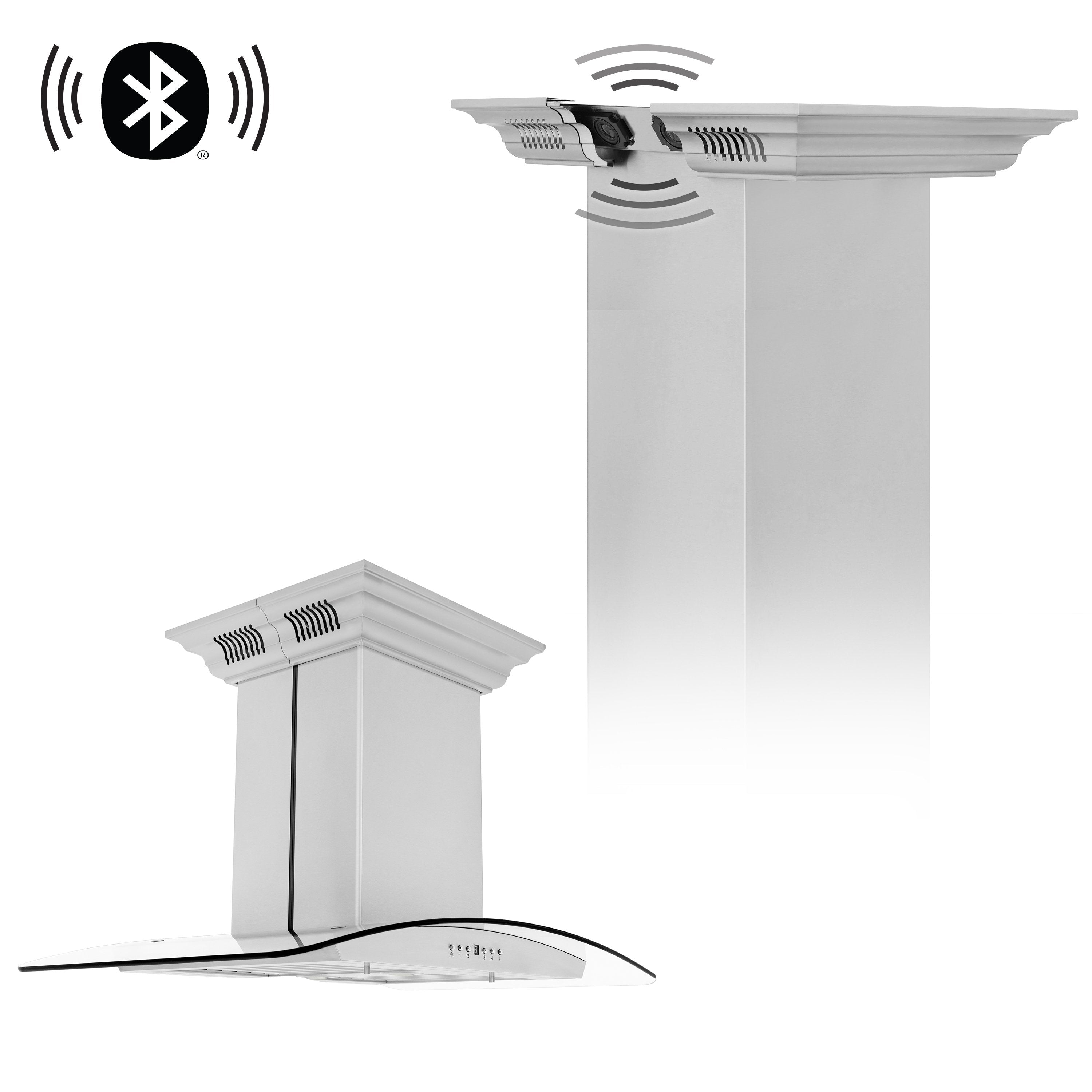 ZLINE Island Mount Range Hood in Stainless Steel with Built-in ZLINE CrownSound Bluetooth Speakers (GL5iCRN-BT)