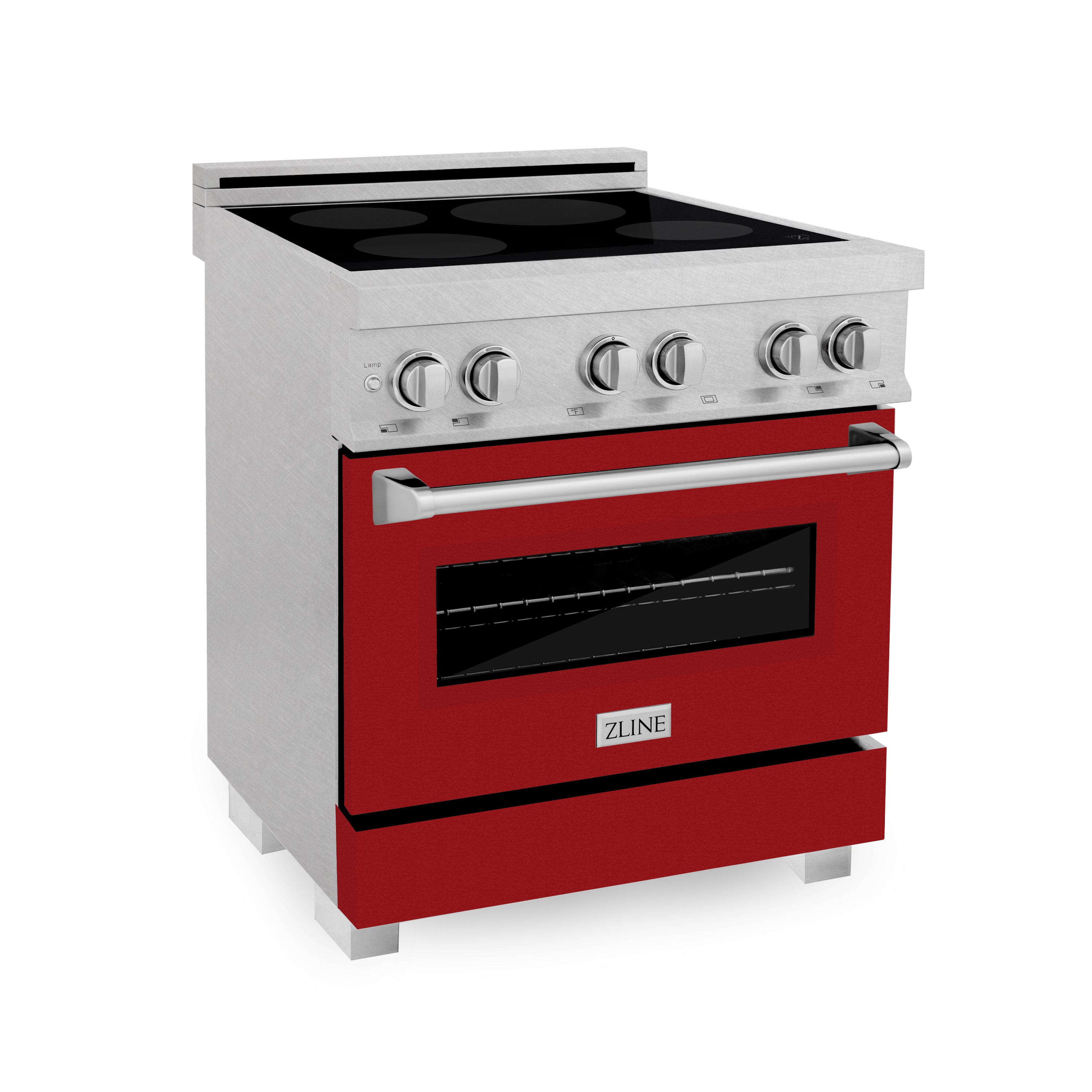 ZLINE 30 IN. 4.0 cu. ft. Induction Range in Fingerprint Resistant Stainless Steel with a 4 Element Stove, Electric Oven, and Red Gloss Door (RAINDS-RG-30)