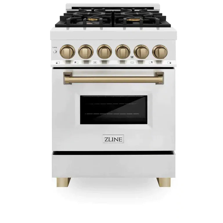 ZLINE 24 Inch Autograph Edition Dual Fuel Range in Stainless Steel with Champagne Bronze Accents, RAZ-24-CB