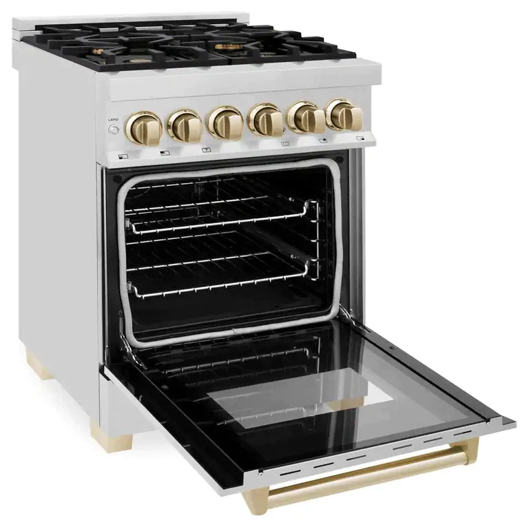 ZLINE 24 Inch Autograph Edition Dual Fuel Range in Stainless Steel with Gold Accents, RAZ-24-G