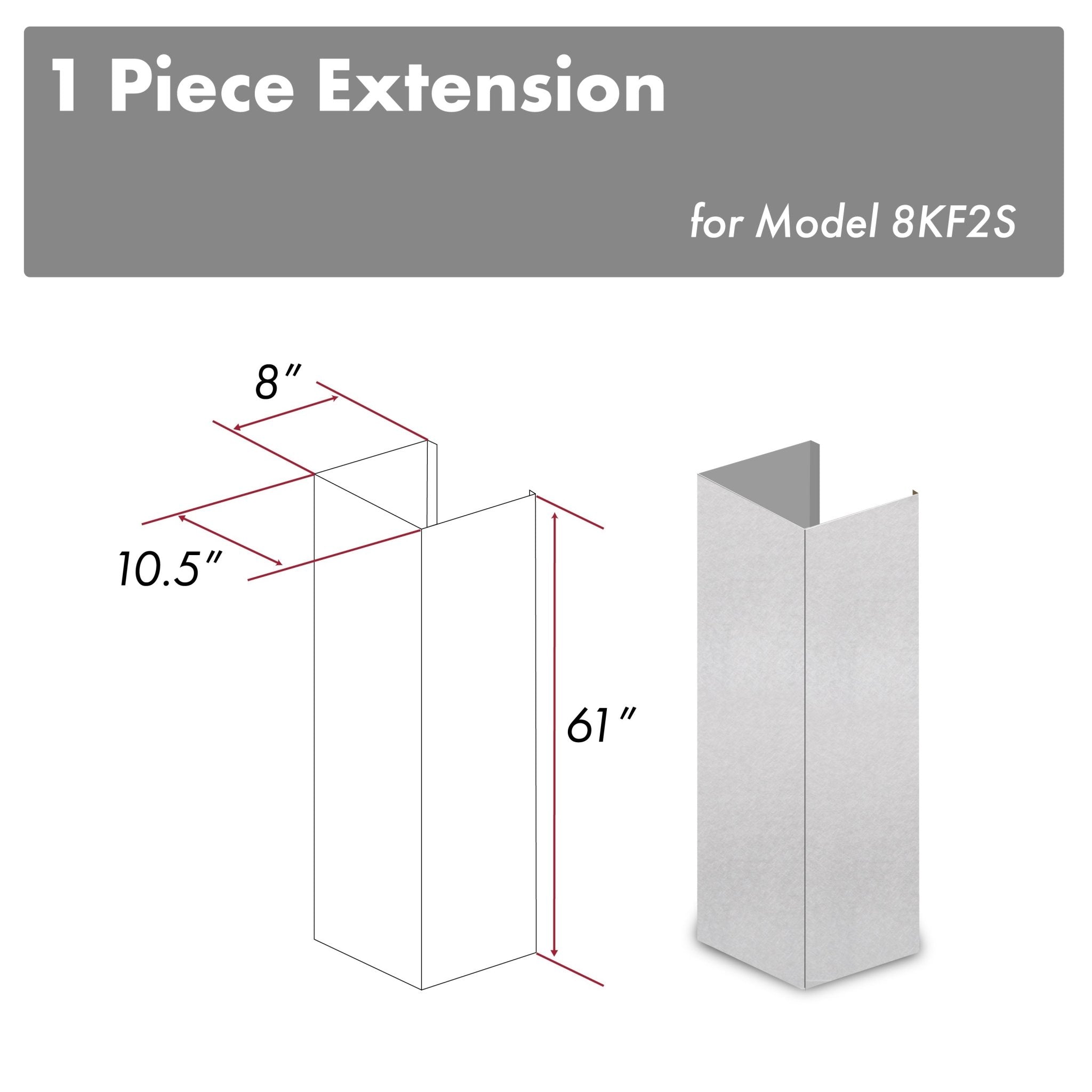 ZLINE 61 in. DuraSnow Stainless Steel Chimney Extension for Ceilings up to 12.5 ft. (8KF2S-E)