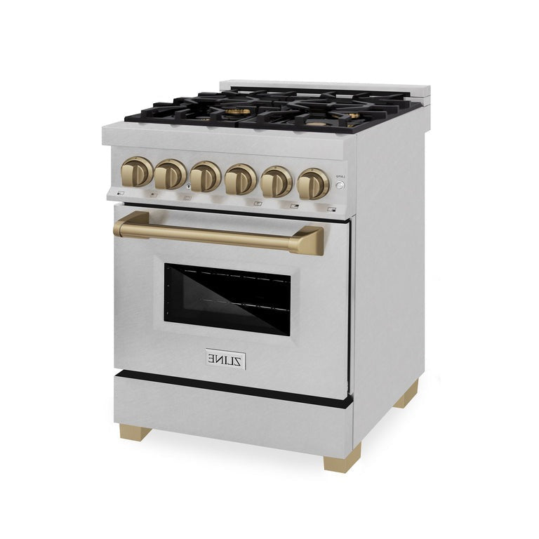 ZLINE Autograph Edition 24" 2.8 cu. ft. Dual Fuel Range with Gas Stove and Electric Oven in DuraSnow Stainless Steel with Accents - RASZ-SN-24
