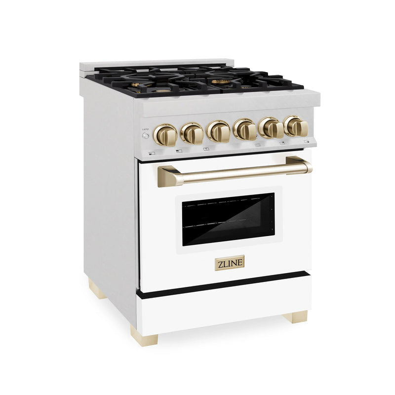ZLINE Autograph Edition 24" 2.8 cu. ft. Dual Fuel Range with Gas Stove and Electric Oven in Stainless Steel with Accents - RAZ-24