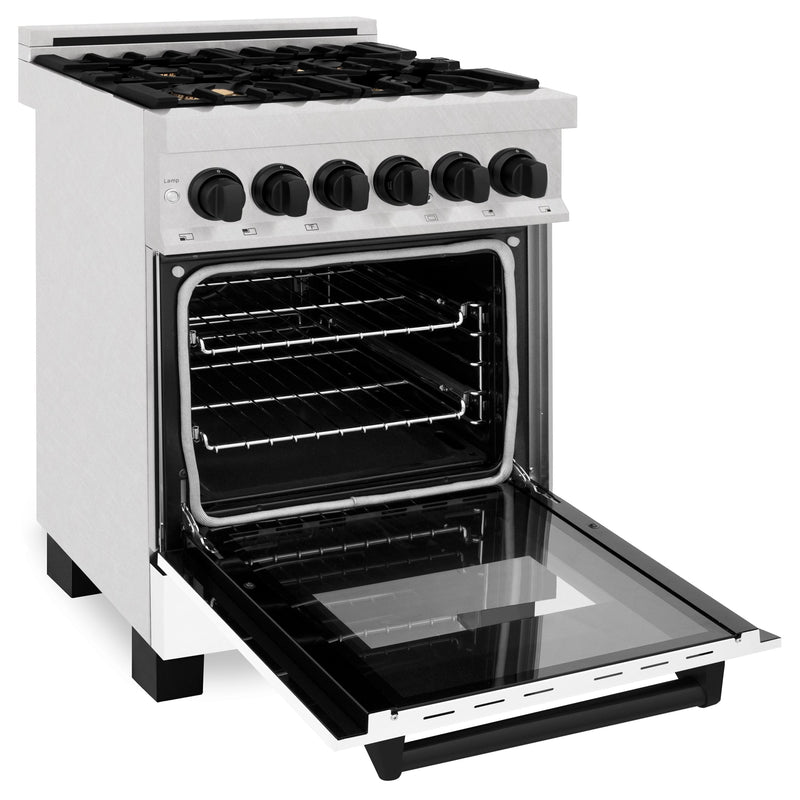 ZLINE Autograph Edition 24" 2.8 cu. ft. Dual Fuel Range with Gas Stove and Electric Oven in DuraSnow Stainless Steel with White Matte Door and Accents