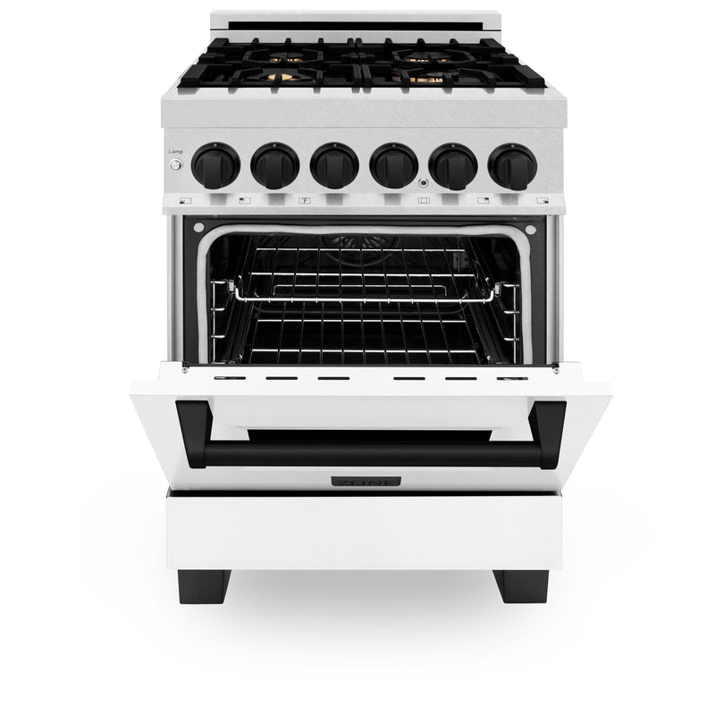 ZLINE Autograph Edition 24" 2.8 cu. ft. Dual Fuel Range with Gas Stove and Electric Oven in DuraSnow Stainless Steel with White Matte Door and Accents