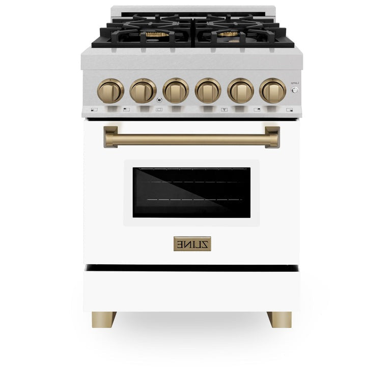 ZLINE Autograph Edition 24" 2.8 cu. ft. Dual Fuel Range with Gas Stove and Electric Oven in DuraSnow Stainless Steel with White Matte Door and Accents - RASZ-WM-24