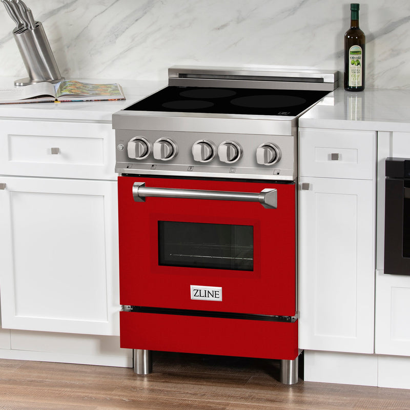 ZLINE 24 IN. 2.8 cu. ft. Induction Range with a 3 Element Stove and Electric Oven in Stainless Steel with Red Gloss Door (RAIND-RG-24)