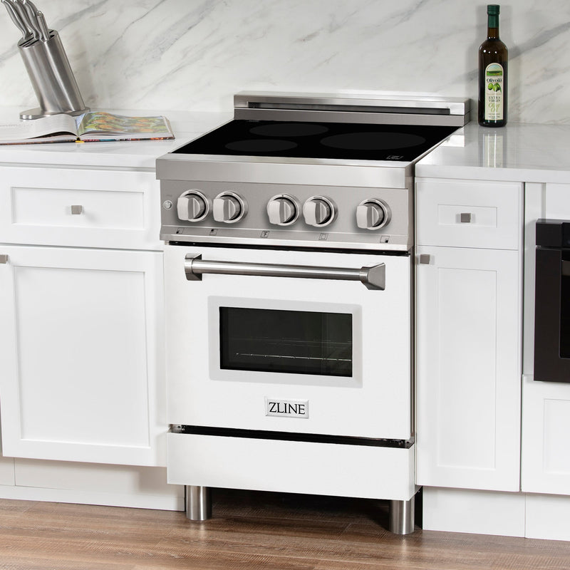 ZLINE 24 IN. 2.8 cu. ft. Induction Range with a 3 Element Stove and Electric Oven in Stainless Steel with White Matte Door(RAIND-WM-24)
