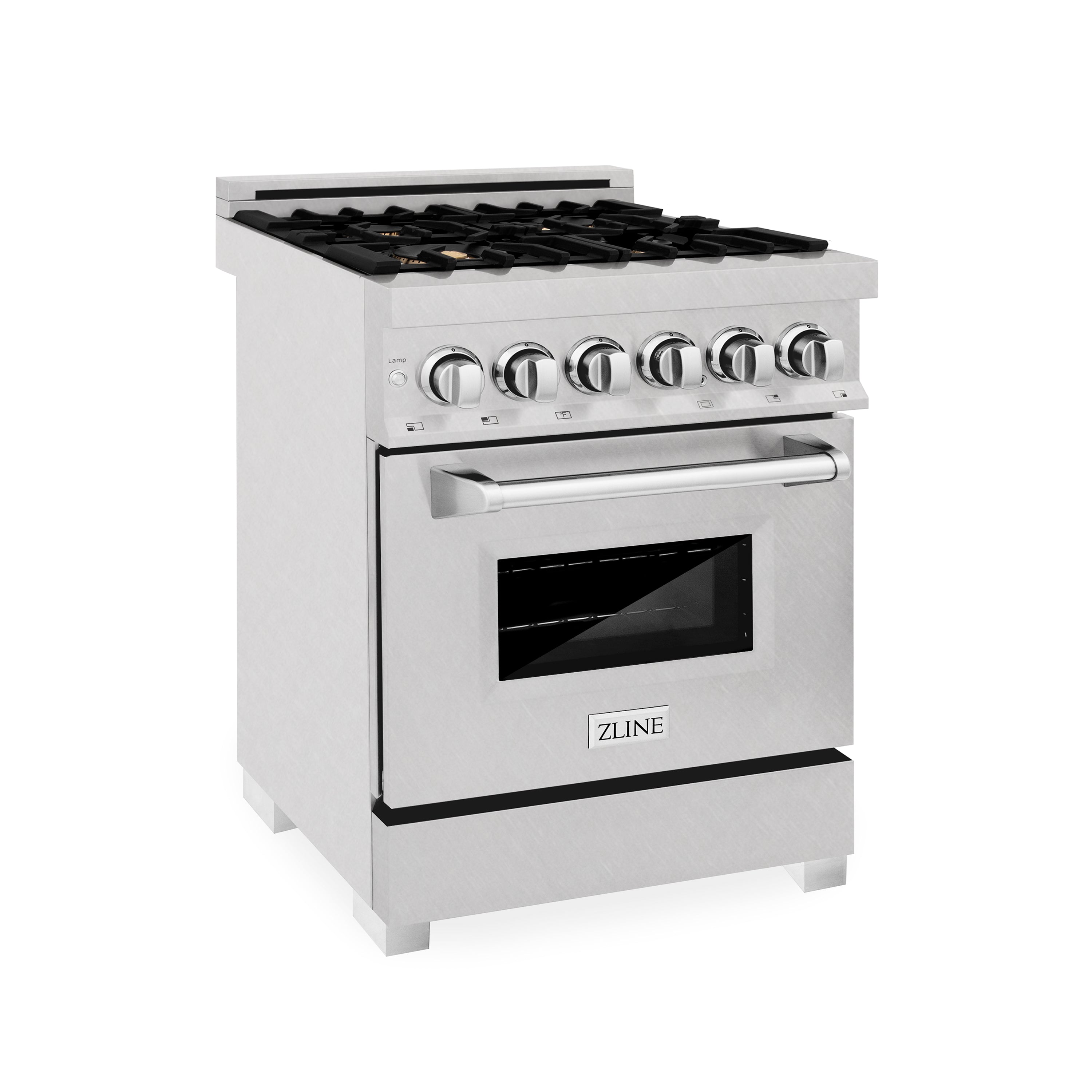 ZLINE 24 in. Professional Dual Fuel Range in Fingerprint Resistant Stainless Steel with Brass Burners (RAS-SN-BR-24)