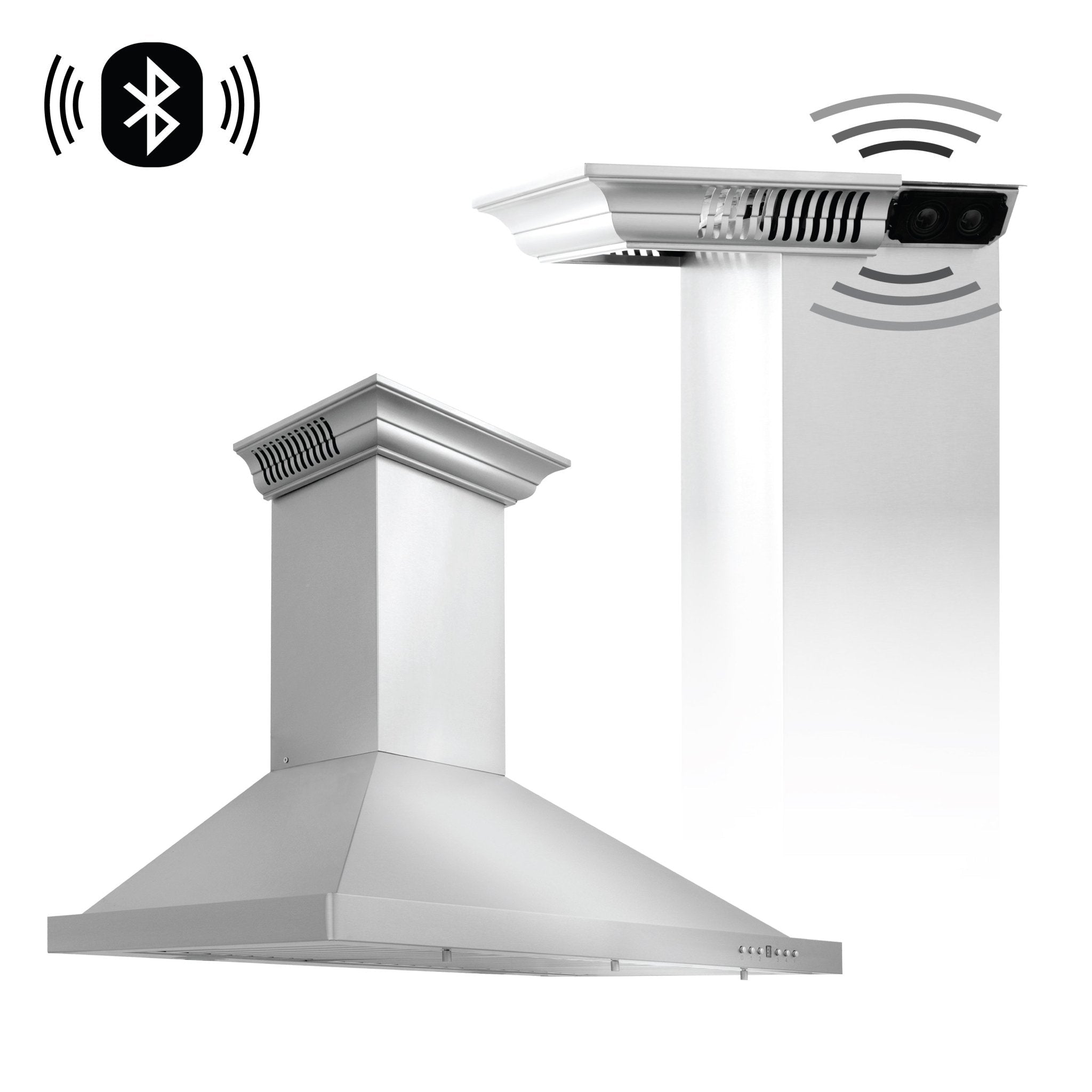 ZLINE CrownSound Ducted Vent Wall Mount Range Hood in Stainless Steel with Built-in Bluetooth Speakers (KBCRN-BT)
