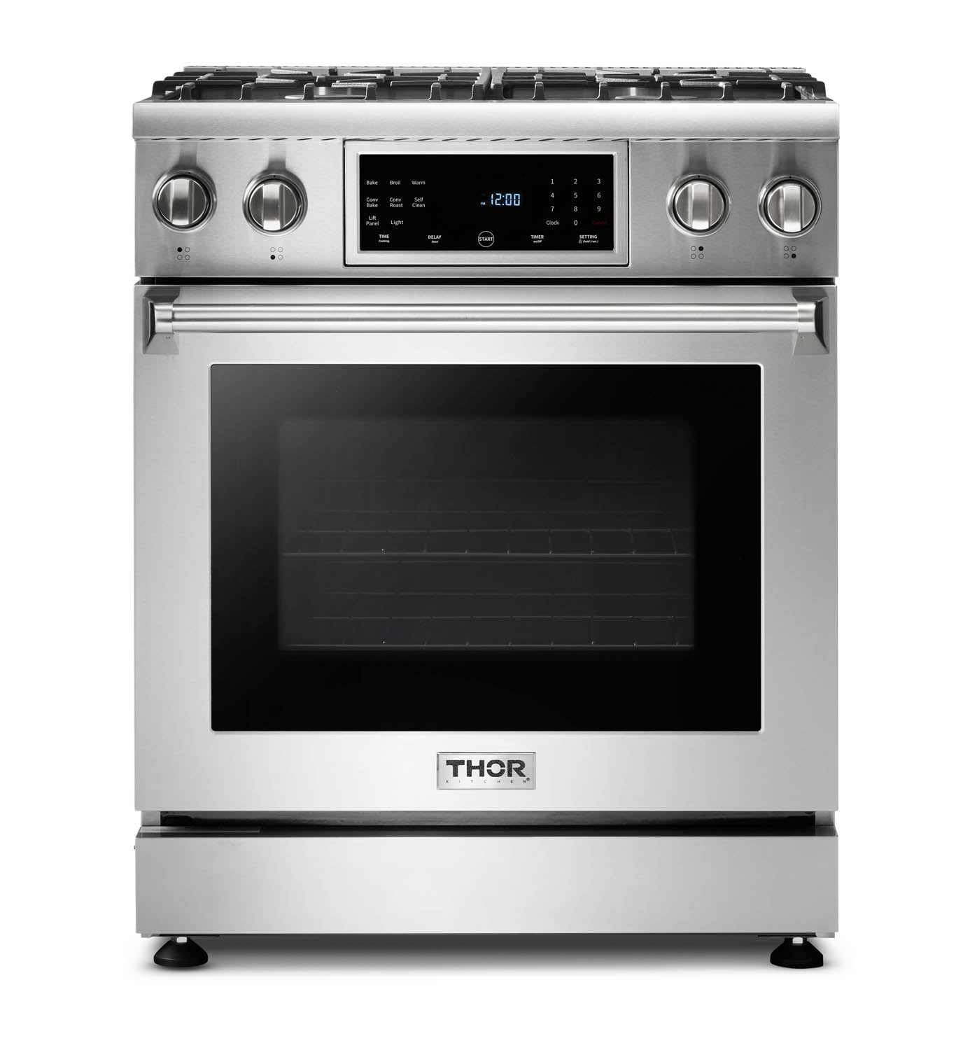 Thor Kitchen 5-Piece Appliance Package - 30-Inch Gas Range with Tilt Panel, Refrigerator with Water Dispenser, Dishwasher, Microwave Drawer, & Wine Cooler in Stainless Steel