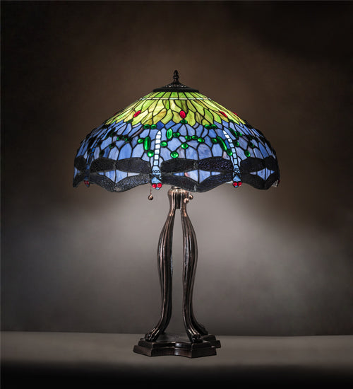 Meyda 33" High Tiffany Hanginghead Dragonfly Table Lamp- 109609