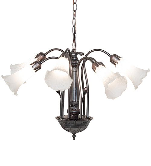 Meyda  24" Wide White Tiffany Pond Lily 7 LT Chandelier '11621