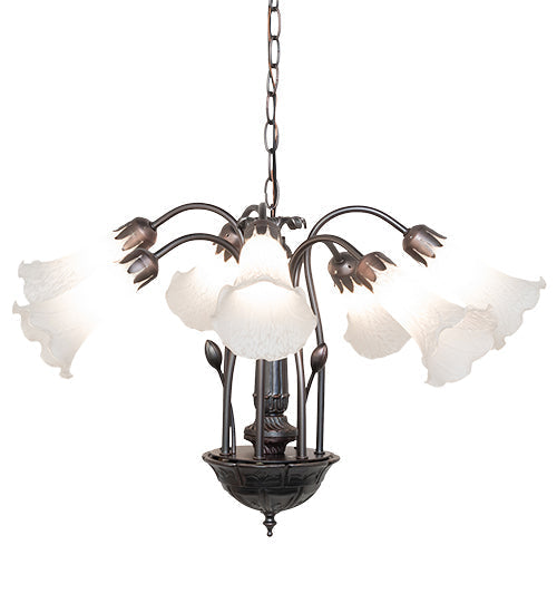 Meyda  24" Wide White Tiffany Pond Lily 7 LT Chandelier '11621