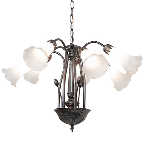 Meyda  24" Wide White Tiffany Pond Lily 7 LT Chandelier '11621