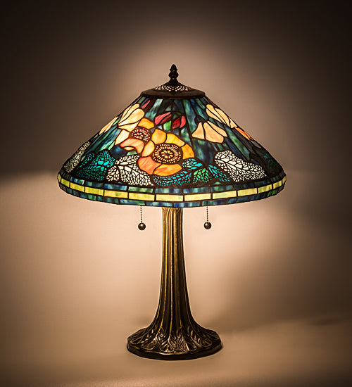 Meyda 21.5"H Tiffany Poppy Cone Table Lamp '119554