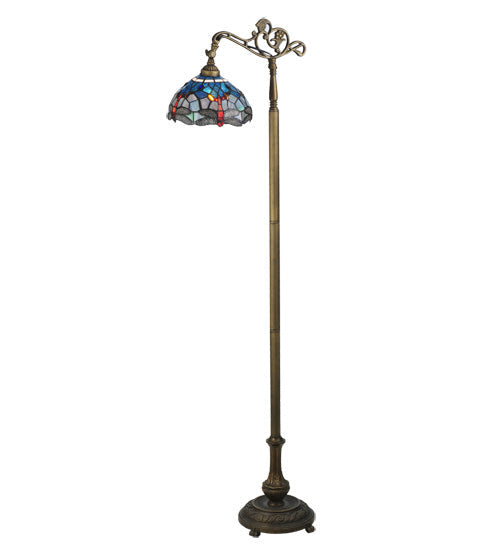 Meyda 60.5"H Tiffany Hanginghead Dragonfly Bridge Arm Floor Lamp '119648