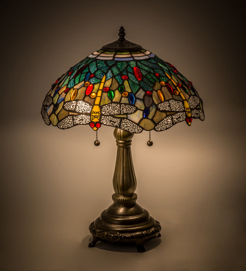 Meyda 22"H Tiffany Hanginghead Dragonfly Table Lamp '119650