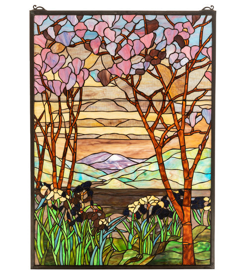 Meyda 29"W X 40"H Tiffany Magnolia & Iris Stained Glass Window '12514