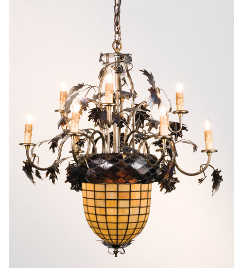 Meyda 28.5"W Greenbriar Oak 9 Arm Chandelier 12753