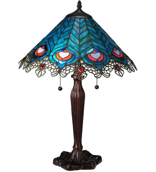 Meyda 23"H Peacock Feather Lace Table Lamp '138775