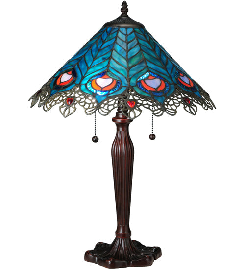 Meyda 23"H Peacock Feather Lace Table Lamp '138775