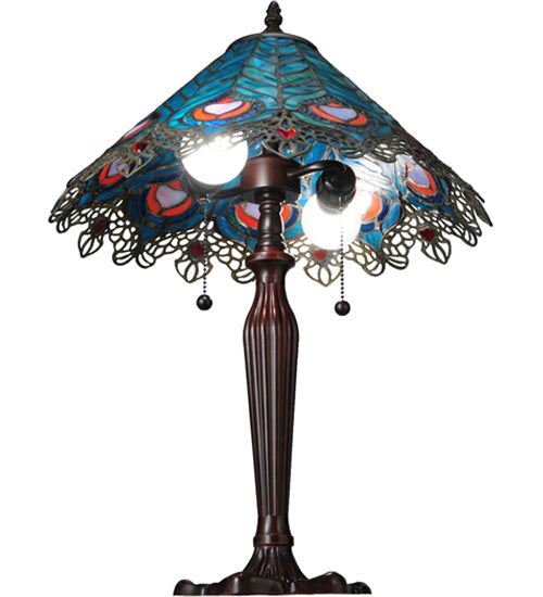 Meyda 23"H Peacock Feather Lace Table Lamp '138775