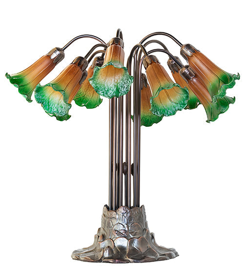 Meyda 24" High Amber/Green Tiffany Pond Lily 10 LT Table Lamp '14357