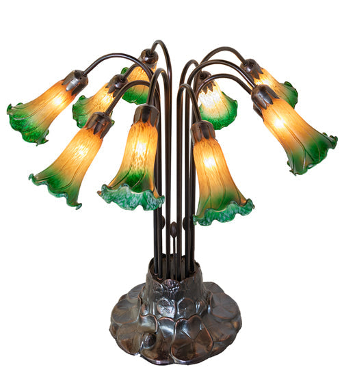 Meyda 24" High Amber/Green Tiffany Pond Lily 10 LT Table Lamp '14357