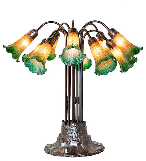 Meyda 24" High Amber/Green Tiffany Pond Lily 10 LT Table Lamp '14357