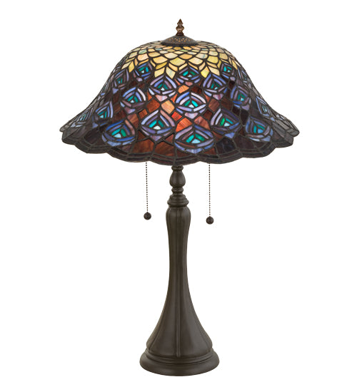 Meyda 22"H Tiffany Peacock Feather Table Lamp '14574