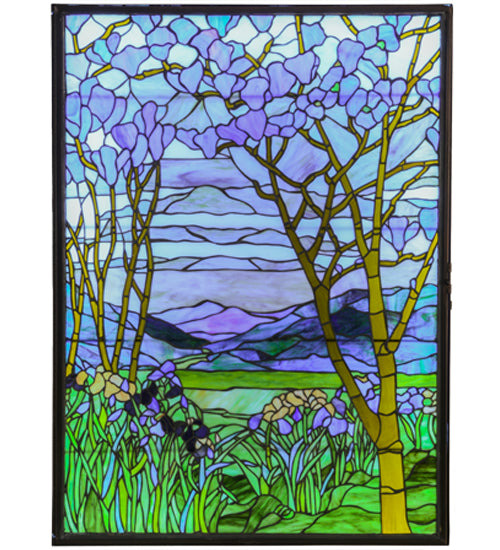 Meyda 30"w Tiffany Magnolia & Iris Stained Glass Lighted Window - 151565