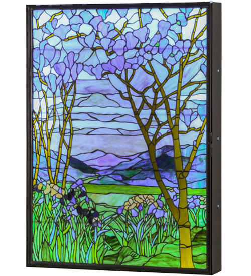 Meyda 30"w Tiffany Magnolia & Iris Stained Glass Lighted Window - 151565