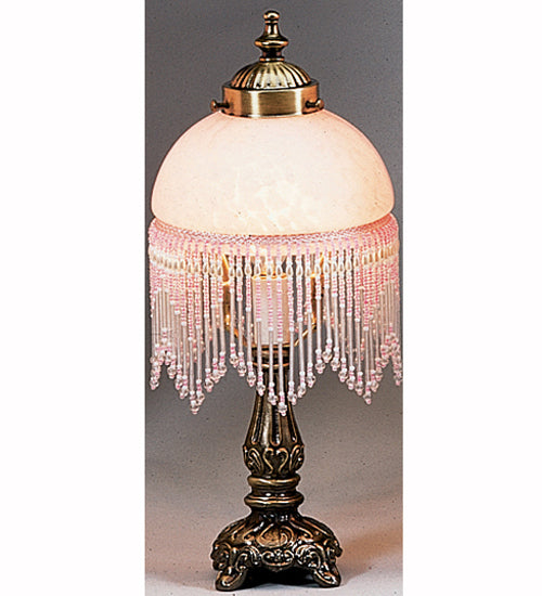 Meyda 8"H Victorian Glass Globe Pink Fringed Mini Lamp '17897