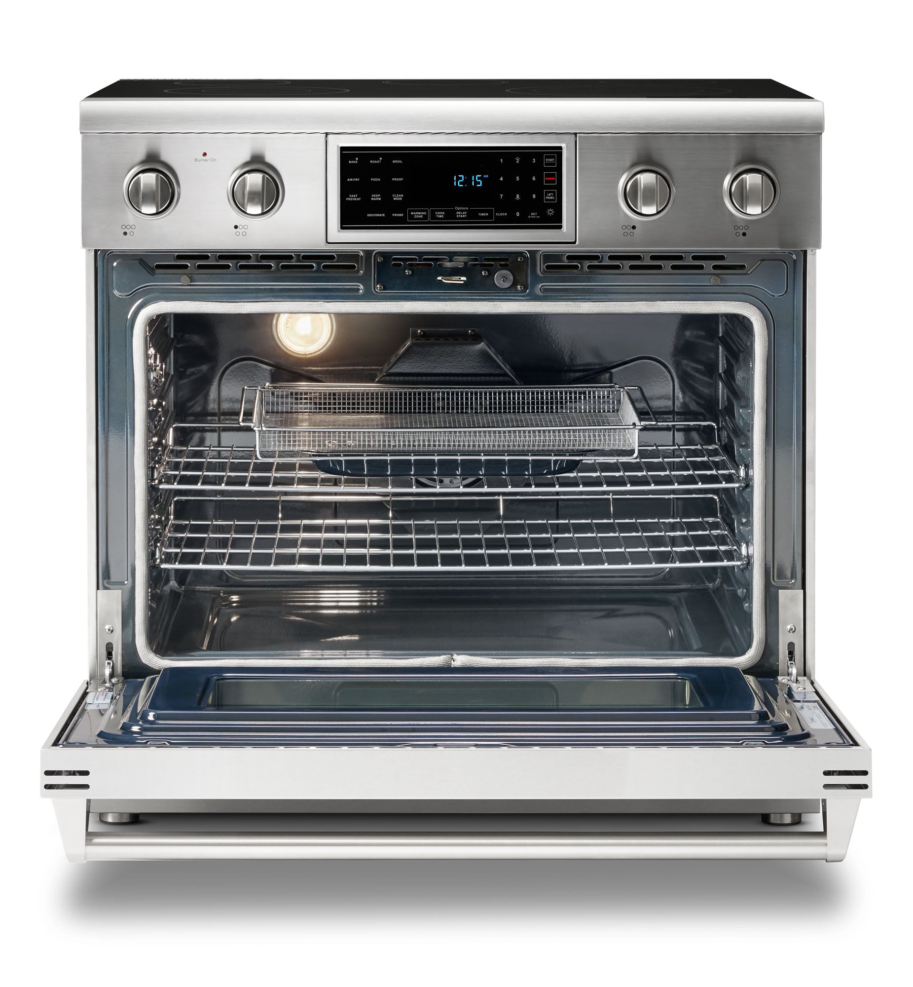 Thor Kitchen 5-Piece Appliance Package - 36-Inch Electric Range with Tilt Panel, French Door Refrigerator, Dishwasher, Microwave Drawer, & Wine Cooler in Stainless Steel