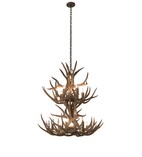 Meyda 34" Wide Antlers Mule Deer 12 LT Chandelier- 200460