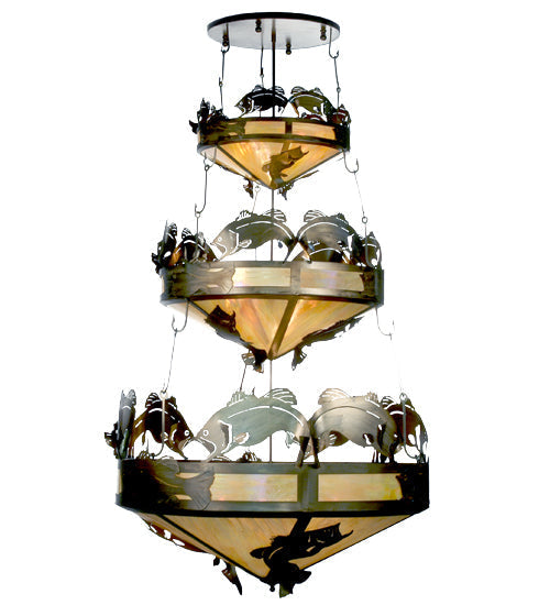 Meyda 58"W Catch of the Day Bass 3 Tier Inverted Pendant 20692