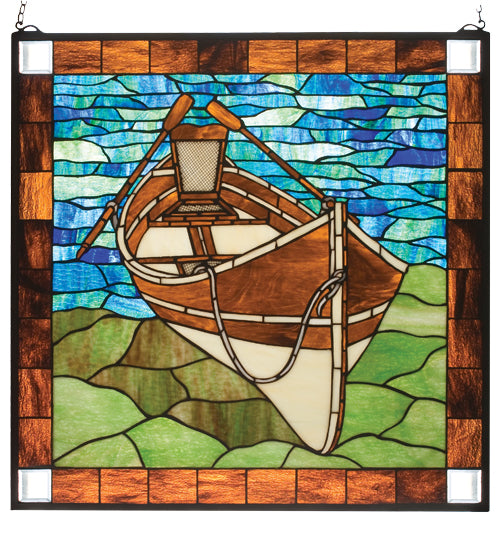 Meyda 26" Wide X 26" High Beached Guideboat Stained Glass Window '21440