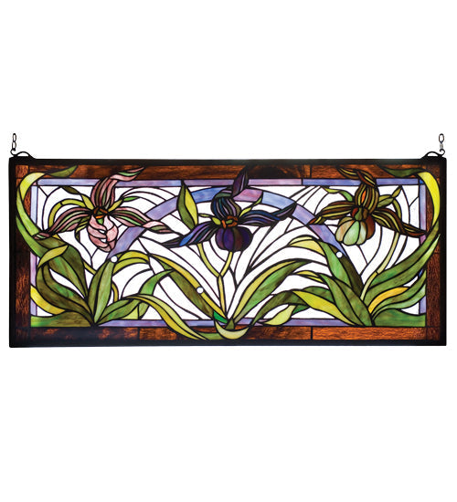 Meyda 29"W X 13"H Lady Slippers Stained Glass Window 22928