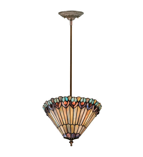 Meyda 12"W Tiffany Jeweled Peacock Semi-Flushmount 23199