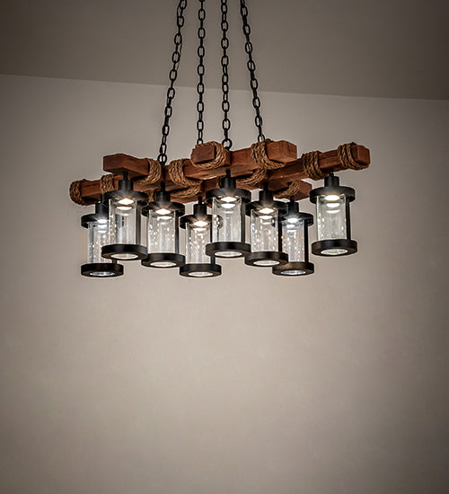 Meyda 42" Long Wood Beam 8 Light Chandelier 237422