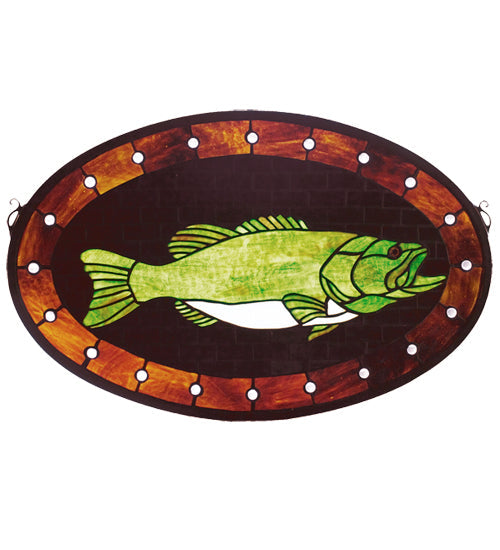 Meyda 22"W X 14"H Bass Plaque Stained Glass Window 23970