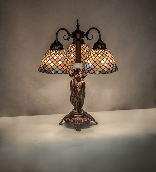 Meyda 23" High Tiffany Fishscale 3 Light Table Lamp - 245479