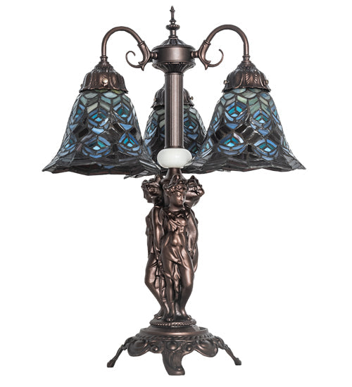 Meyda 23" High Tiffany Peacock Feather 3 Light Table Lamp- 245482