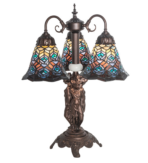 Meyda 23" High Tiffany Peacock Feather 3 Light Table Lamp- 245482