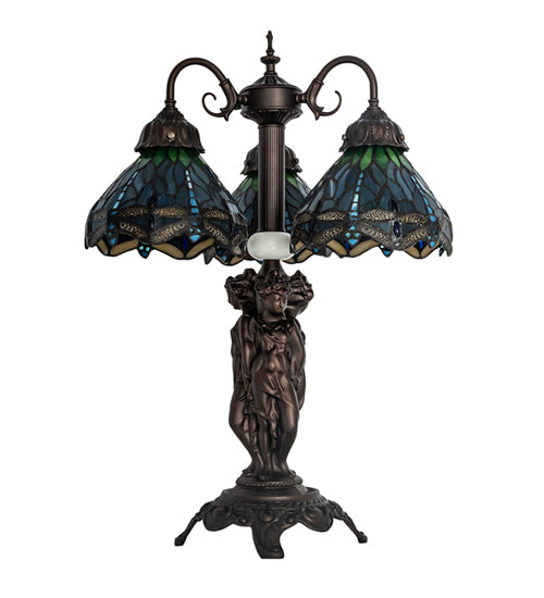 Meyda 23" High Tiffany Hanginghead Dragonfly 3 Light Table Lamp- 245483