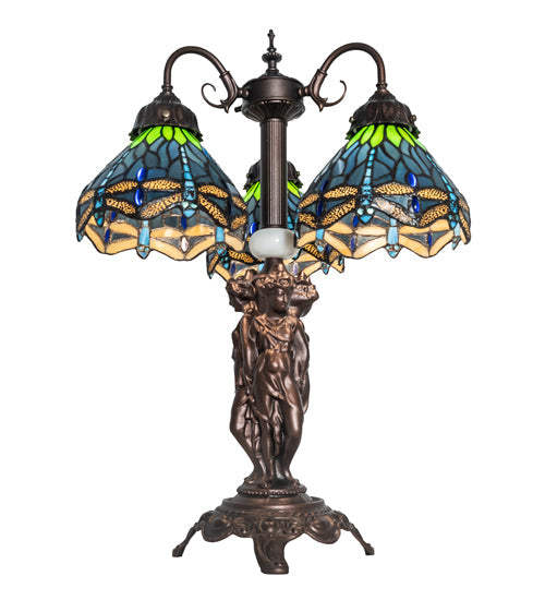 Meyda 23" High Tiffany Hanginghead Dragonfly 3 Light Table Lamp- 245483